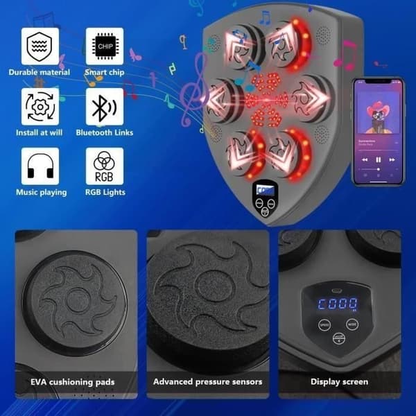 Elektronisk boxningsmaskin - LED - Svart - Bluetooth-anslutning - Handskar ingår - Robust
