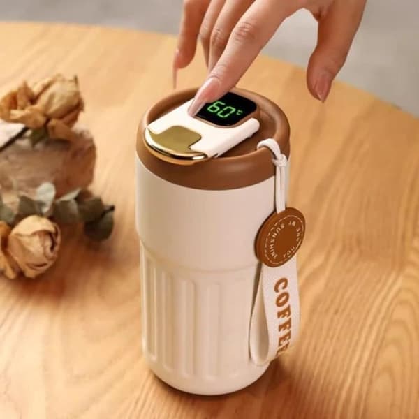 (Vit Röd, Vit Kaffe, Vit Blå, Silver Kaffe) Silver Blå - Smart kaffetermosmugg med intelligent temperaturdisplay, rostfritt stålmugg
