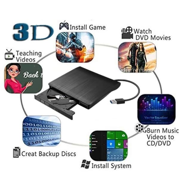 Eksternt optisk drev sort USB 3.0 BD-ROM Blu-ray 4K 3D CD-VCD-DVD-brænder til stationær bærbar computer Notebook