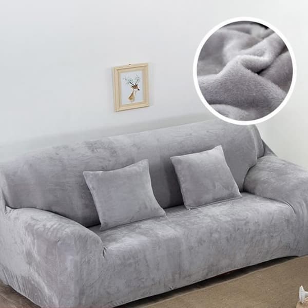 (Lysegrått) Trekk til 3-seters sofa - Fløyel - Lysegrått - 190-230 cm - Elastisk - Vaskbart