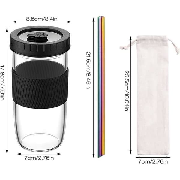 (Sort) Vandkop - Bubble Tea - Sæt med 2 glas - 730 ml - Rustfrit stål - Sort - Genanvendelig