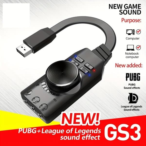 USB 7.1 Surround Sound-kort, DSP-forstærker, lydadapter til pc og smartphone - Plug & Play