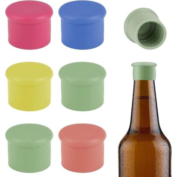 6 silikonproppar för vin, rund flaskpropp, silikonproppar för vin-, öl- och champagneflaskor, återanvändbara