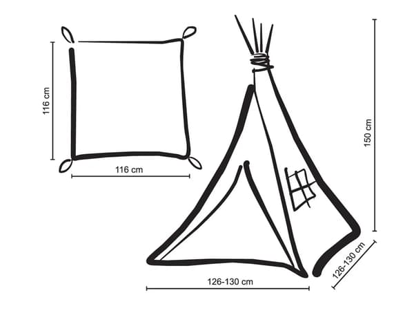 Tipi-tält för barn grå med matta och kuddar
