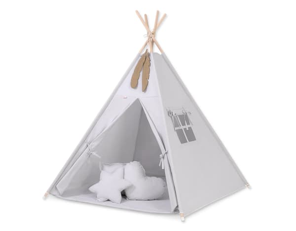 Tipi-tält för barn grå med matta och kuddar