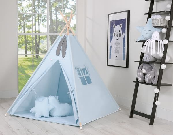 Bobono Tipi-tält för barn med matta blå 150 cm