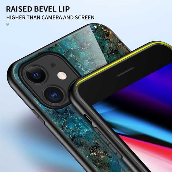 iPhone 13 Mini Marble Shell 9H karkaistu lasi tausta Glassback V2