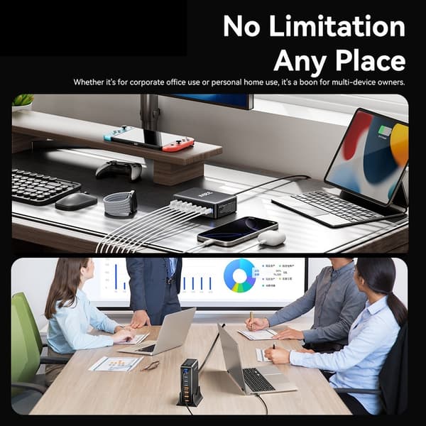 ESSAGER 320W Laddningsstation USB-C / USB-A Svart