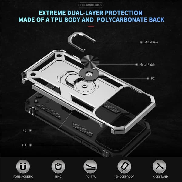 iPhone 17 Pro Max Skal Shockproof Hybrid Ring Silver