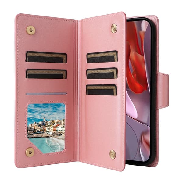 Google Pixel 10a Fodral Med Kortfack Läder Roséguld