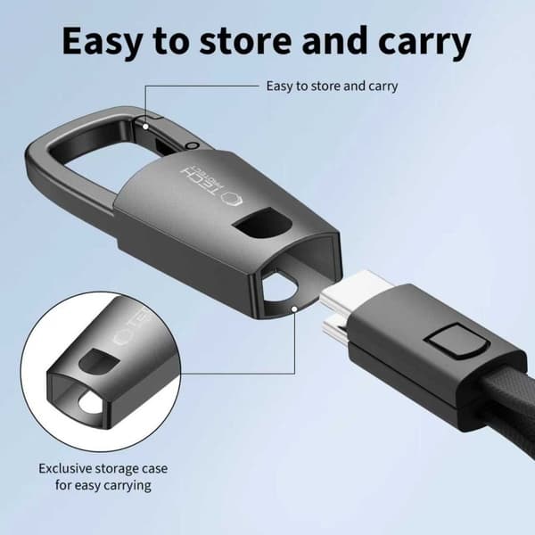 Tech-Protect 60W/3A PD USB-C - USB-C Kabel Nyckelring Iron Grey