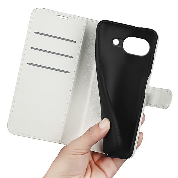 Google Pixel 10a Fodral Litchi Läder Vit