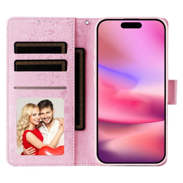 iPhone 16 Fodral RFID Läder Rosa Blommor
