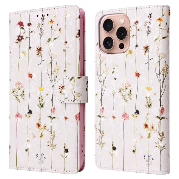 iPhone 16 Pro Fodral RFID Läder Små Blommor