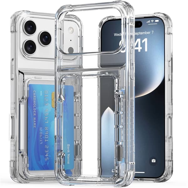 iPhone 18 Pro Max/17 Pro Max Skal Kickstand Med Kortfack Transparent