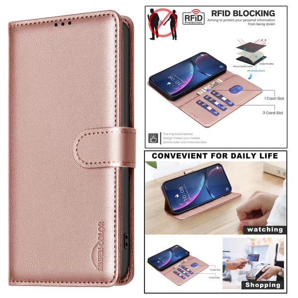 BINFEN Honor X5c Plus Fodral RFID Läder Roséguld