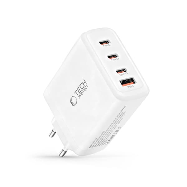 Tech-Protect 140W Väggladdare PD QC3.0 USB-C/USB-A Vit