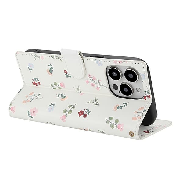 iPhone 16 Pro Max Fodral Rhombus Läder Blommor Vit
