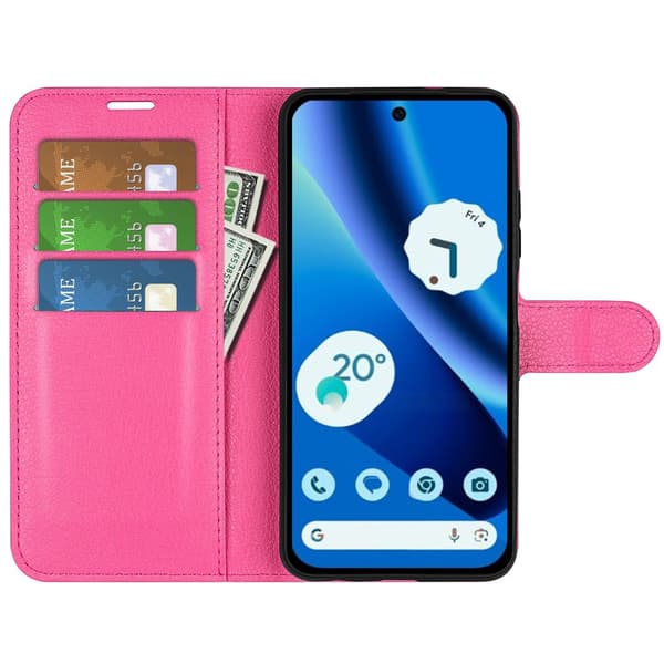 Google Pixel 10a Fodral Litchi Läder Rosa