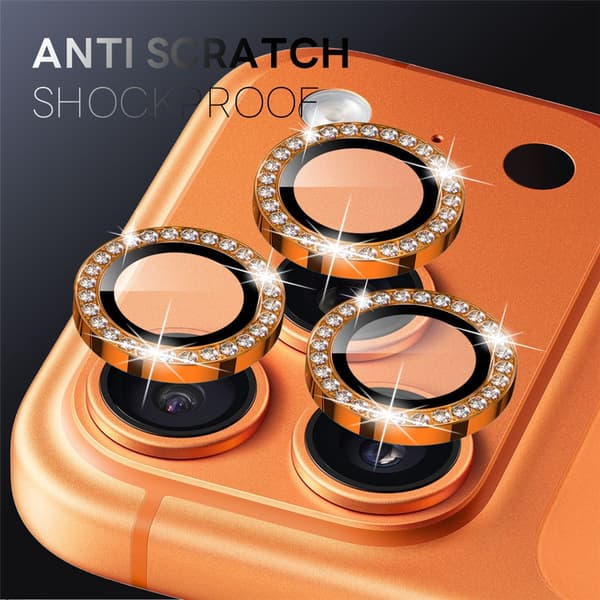 NORTHJO iPhone 17 Pro/17 Pro Max Linsskydd Strass Orange