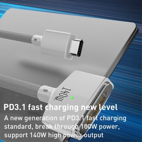 2m 140W PD USB-C - MagSafe 3 Magnetisk Nylon Kabel Blå
