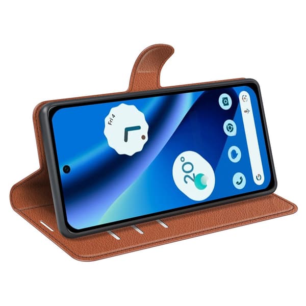 Google Pixel 10a Fodral Litchi Läder Brun
