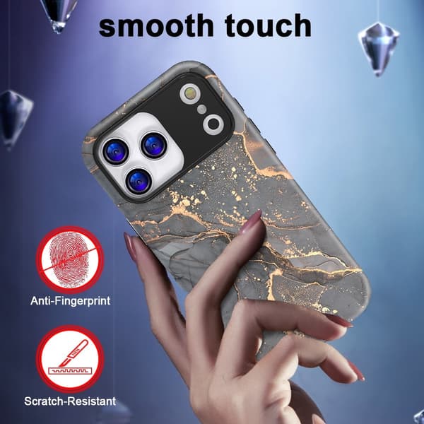 iPhone 17 Pro Skal Hybrid Med Marmor Tryck Grå / Guld