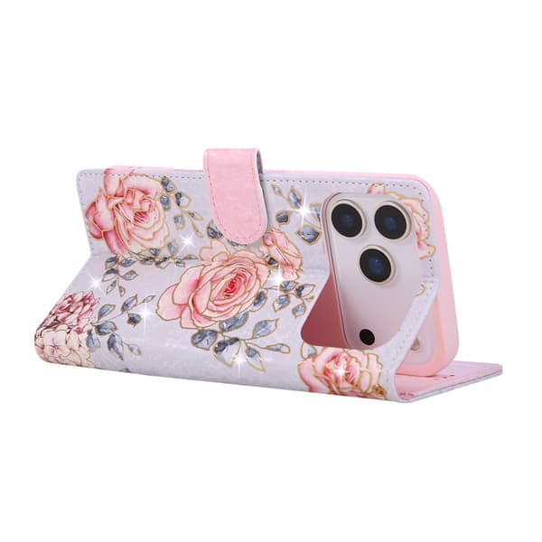 iPhone 17 Pro Fodral RFID Läder Rosa Blommor