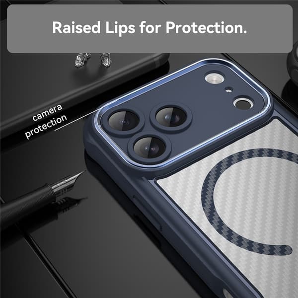 iPhone 17 Pro Max Skal MagSafe Kolfiber Textur Blå