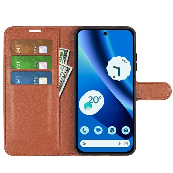 Google Pixel 10a Fodral Litchi Läder Brun