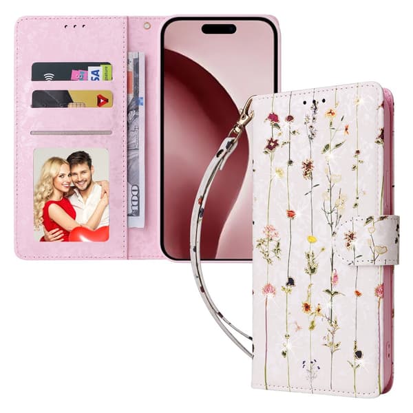 iPhone 16 Pro Fodral RFID Läder Små Blommor