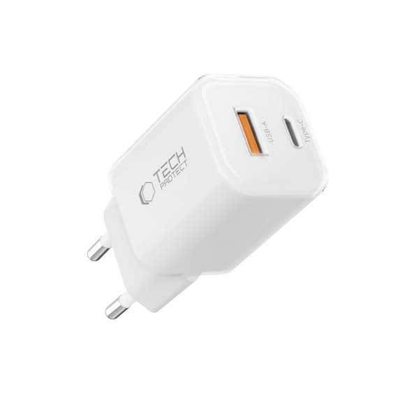 Tech-Protect 33W Väggladdare PD QC USB-C / USB-A Vit