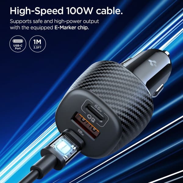 Spigen 113W USB-C / USB-A Billaddare Essential Svart