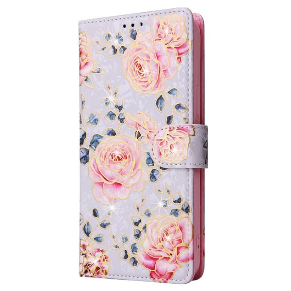 iPhone 16 Pro Fodral RFID Läder Rosa Blommor