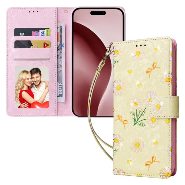 iPhone 16 Pro Fodral RFID Läder Yellow Daisy