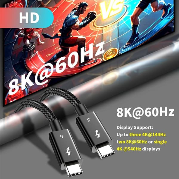 1m Thunderbolt 5 Kabel USB-C 240W 8K / 60Hz PD Svart