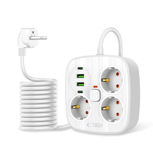 Tech-Protect 2m Förgreningsdosa Med USB-C/USB-A Vit