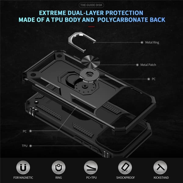 iPhone 17 Pro Max Skal Shockproof Hybrid Ring Svart
