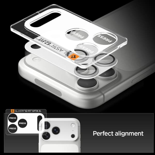 Spigen iPhone 17 Pro Linsskydd Optik Pro GLAS.tR "Ez Fit" Silver
