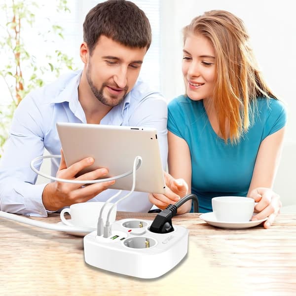 Tech-Protect 2m Förgreningsdosa Med USB-C/USB-A Vit