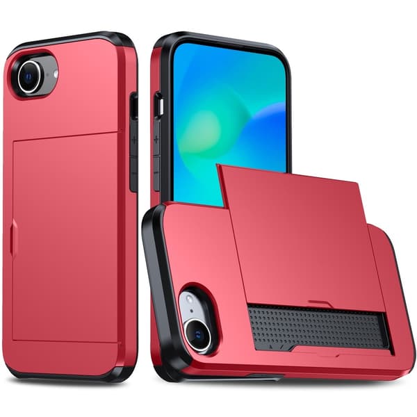 iPhone 17e / 16e Skal Hybrid Med Kortfack Röd
