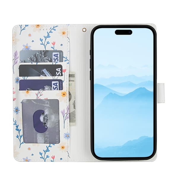 iPhone 16 Pro Max Fodral Rhombus Läder Blommor Vit