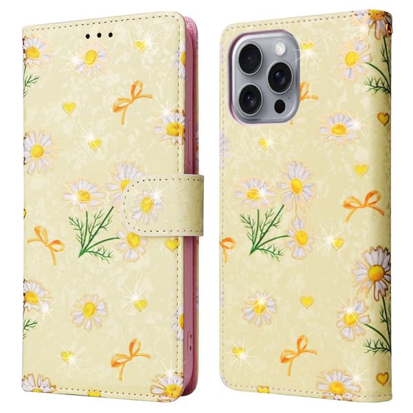 iPhone 16 Pro Max Fodral RFID Läder Yellow Daisy
