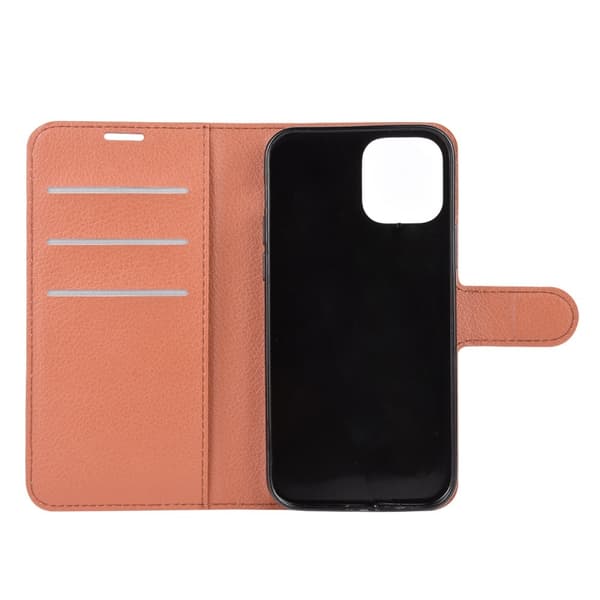 iPhone 12 Pro Max Fodral Litchi Läder Brun