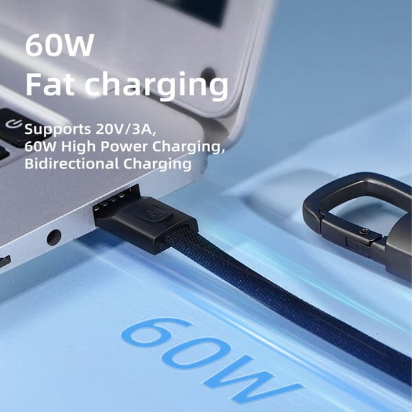 Tech-Protect 60W/3A PD USB-C - USB-C Kabel Nyckelring Iron Grey
