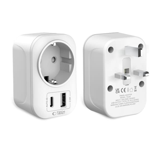 Tech-Protect Reseadapter UK Till EU Vit