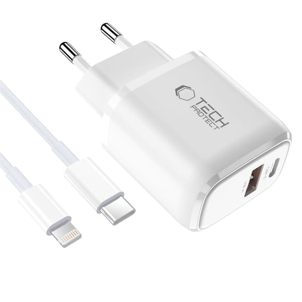 Tech-Protect 45W Väggladdare Inkl. Lightning - USB-C Kabel Vit