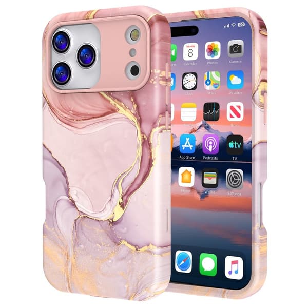 iPhone 17 Pro Max Skal Hybrid Med Marmor Tryck Rosa