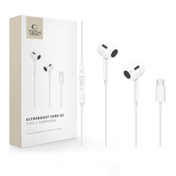 Tech-Protect In-Ear Hörlurar USB-C UltraBoost Vit
