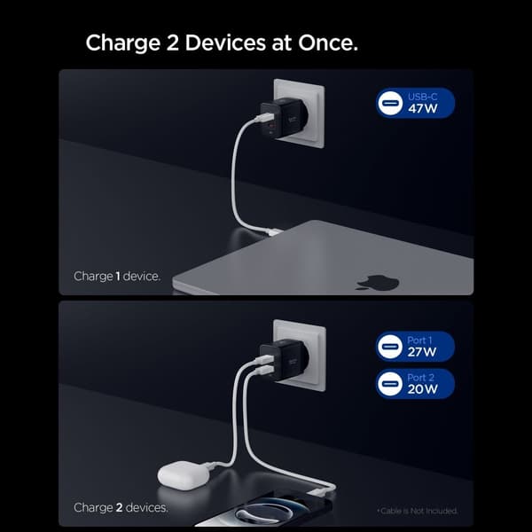 Spigen 47W Väggladdare USB-C Essential Svart